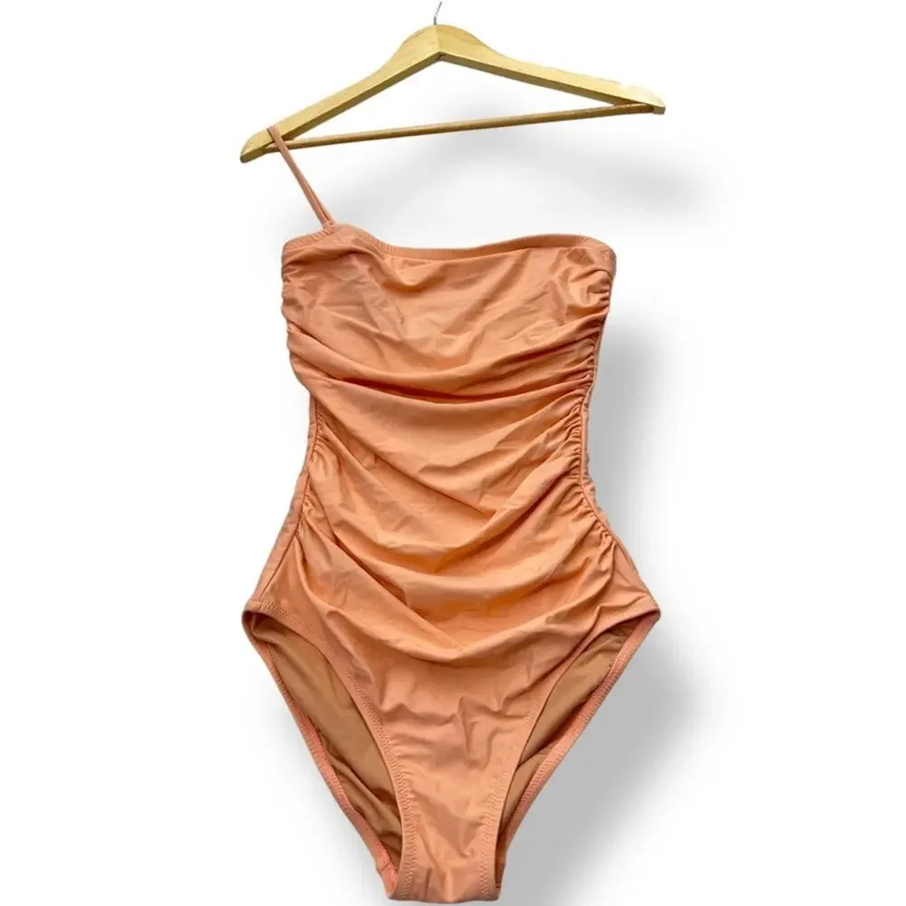J.Crew‎ Ruched Bandeau One Piece Swimsuit Peach Orange Women's 4